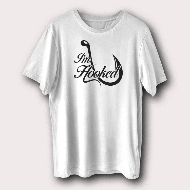 I'm Hooked Fishing Printed T-Shirt Funny Angler Graphic Tee for Fishing Lovers